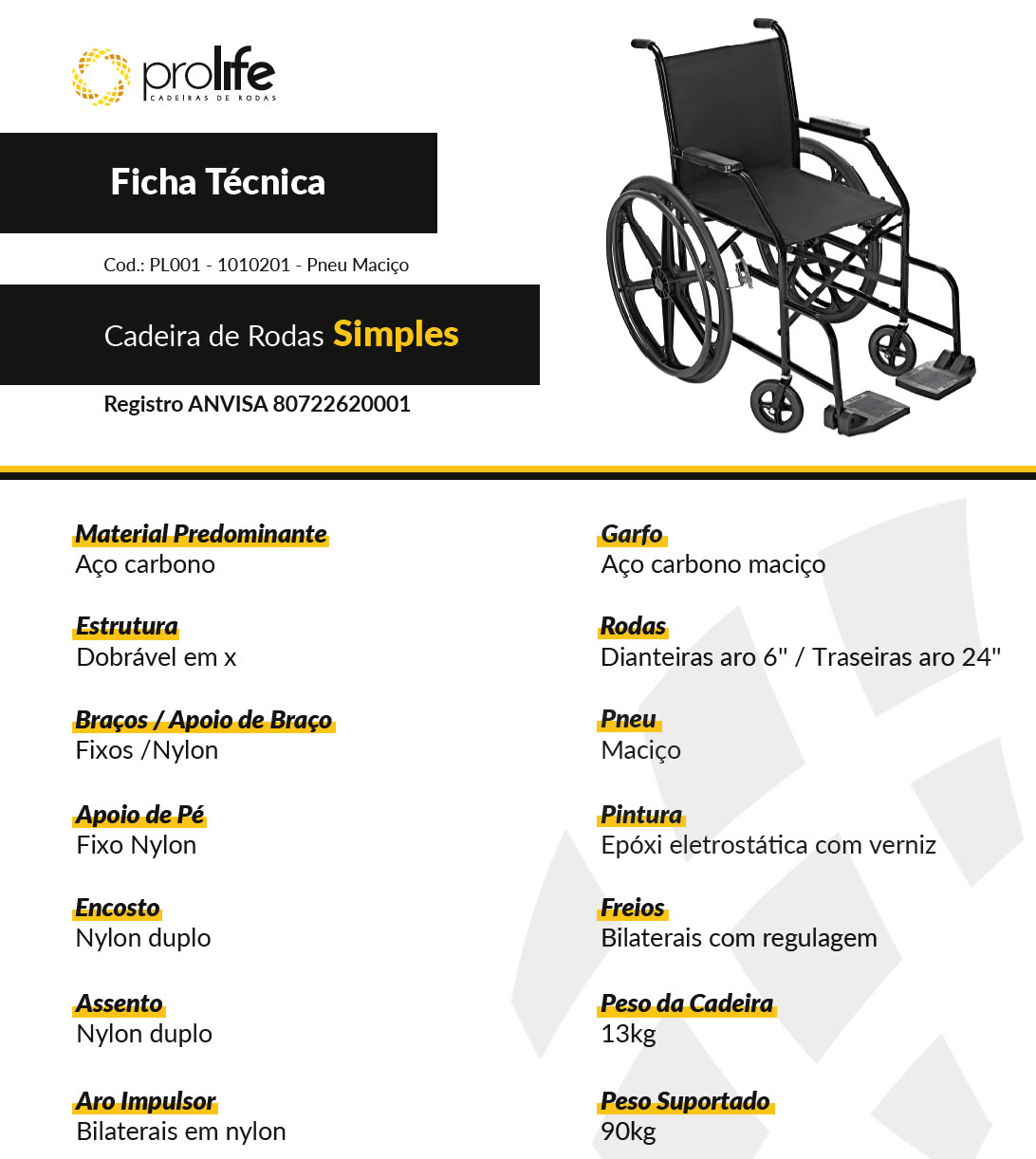 Cadeira de Rodas PL001 Prolife - Pneu Maciço - Imagem 3